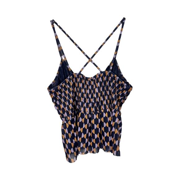 Anthropologie Mesh V-Neck Geometric Print Tank Top Small Navy Peplum Chic - Picture 3 of 7